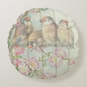 Vintage Shabby Chic Faded Floral Birds Design Roun Round Pillow