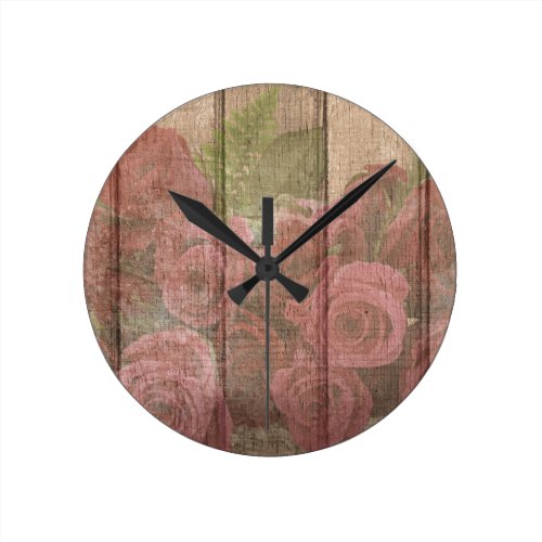 Vintage Shabby Chic Faded Red Roses Round Clock