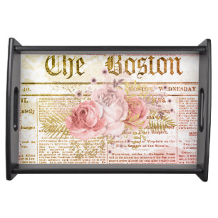 Vintage Shabby Chic Floral Ephemera Serving Tray