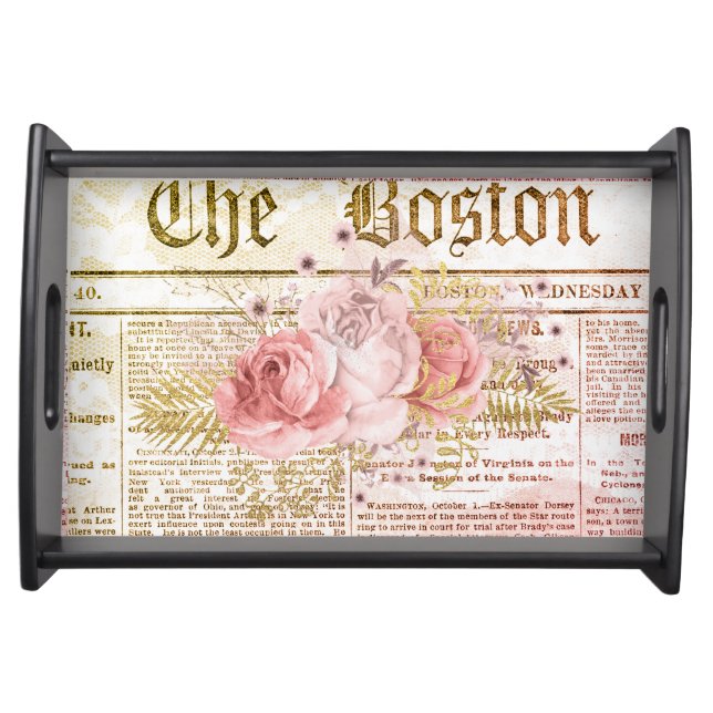 Vintage Shabby Chic Floral Ephemera Serving Tray (Front)
