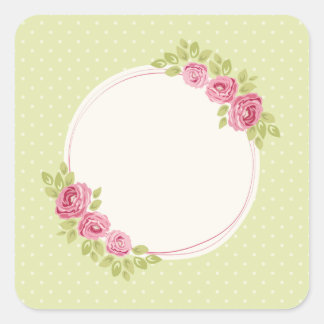 Vintage Shabby Chic Floral Frame with Roses Square Sticker