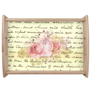 Vintage Shabby Chic Floral Handwriting Ephemera Serving Tray