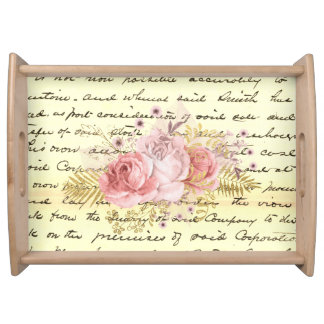 Vintage Shabby Chic Floral Handwriting Ephemera Serving Tray