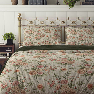 Vintage Shabby Chic Floral Peach Cream Roses Duvet Cover