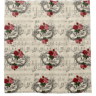Vintage  Shabby Chic Floral Sheet Music Notes Muse Shower Curtain