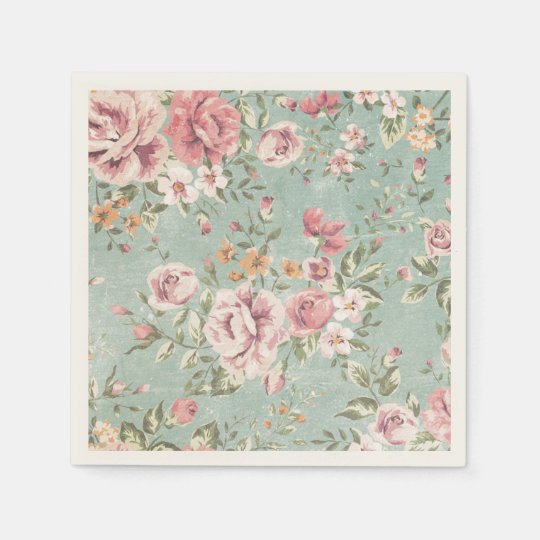 Vintage shabby chic floral teal pink girly elegant paper napkins