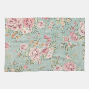 Vintage shabby chic floral teal pink girly elegant towel