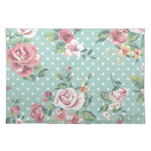 Vintage shabby chic floral teal pink girly placemat