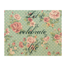 Vintage shabby chic floral teal white pink polka wood wall decor
