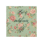 Vintage shabby chic floral teal white pink polka