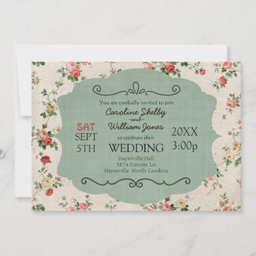 Vintage Shabby Chic Floral Wedding Invitation