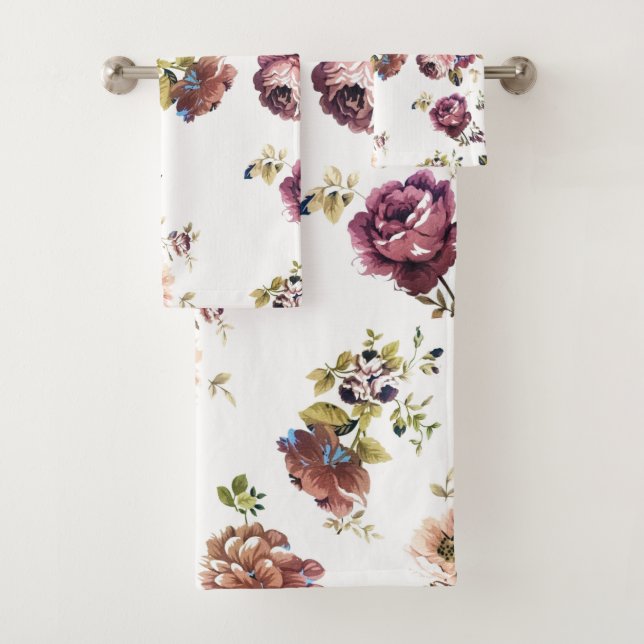 Vintage Shabby Chic Flowers Bath Towel Set (Insitu)