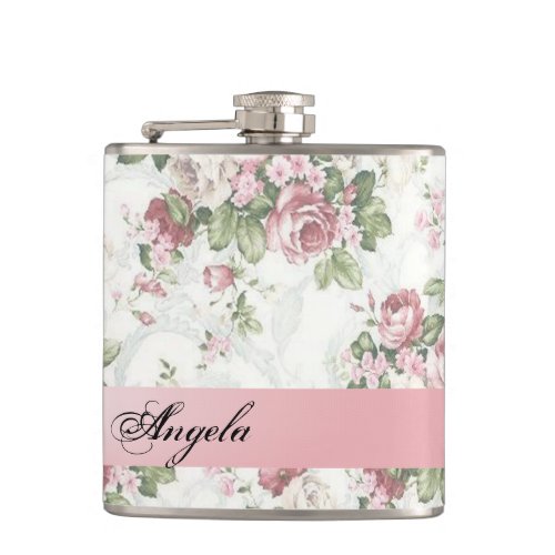 Vintage Shabby Chic Flowers_Personalized Flask