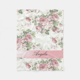 Vintage Shabby Chic Flowers-Personalized Fleece Blanket