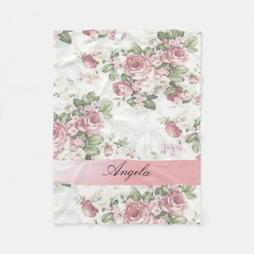 Vintage Shabby Chic Flowers_Personalized Fleece Blanket