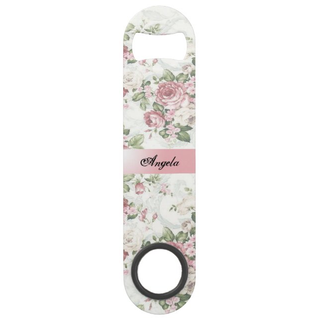Vintage Shabby Chic Flowers-Personalized Speed Bottle Opener (Front)