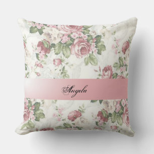 Vintage Shabby Chic Flowers-Personalized Throw Pillow