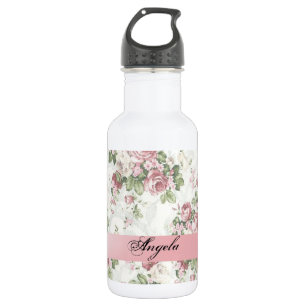 Vintage Shabby Chic Flowers-Personalized Water Bottle