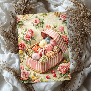 Vintage shabby chic gift box with candy red roses tissue paper