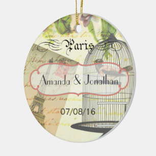 Vintage Shabby-Chic Paris Theme Wedding Custom Ceramic Ornament