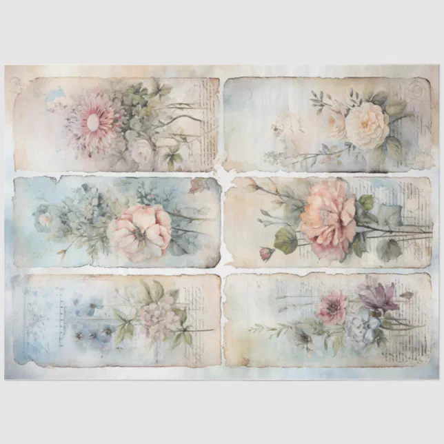 Vintage Shabby chic pastel blue and pink flowers Tissue Paper | Zazzle