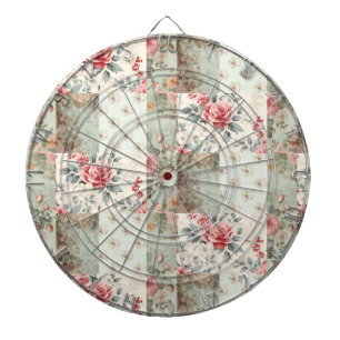 Vintage Shabby Chic Pastel Green Florals Patchwork Dart Board
