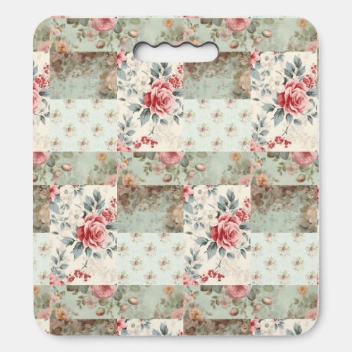 Vintage Shabby Chic Pastel Green Florals Patchwork Seat Cushion