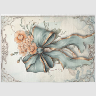 Vintage shabby chic pastel green peach blush bow tissue paper