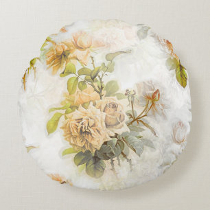 Vintage Shabby Chic Peach Floral Illustration Round Pillow