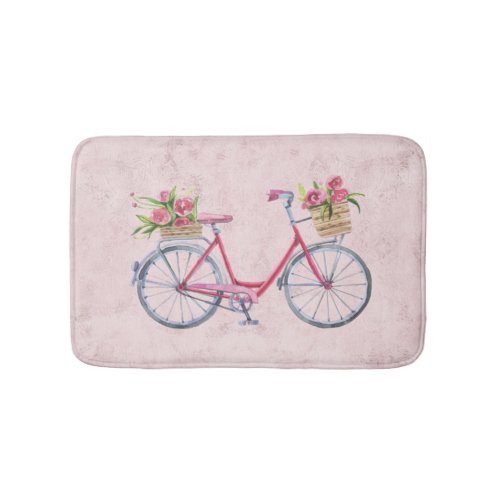 Vintage Shabby Chic Pink Bicycle  Bath Mat