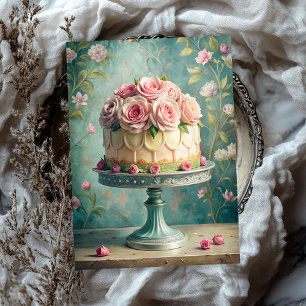Vintage shabby chic pink cake with pink roses tissue paper