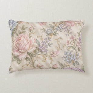 Vintage Shabby Chic Pink Peony Rose Floral Accent Pillow