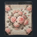 Vintage Shabby Chic Pink Rose Floral Drawstring Bag<br><div class="desc">Carry your essentials in charming vintage style with this vintage shabby chic pink rose floral drawstring bag. Featuring soft pink roses in a romantic cottage-inspired pattern, this bag blends elegance and practicality. Perfect for everyday use, travel, gym items, cosmetics, or small accessories. A lovely gift for floral lovers and fans...</div>