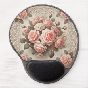 Vintage Shabby Chic Pink Rose Floral Gel Mouse Pad