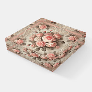 Vintage Shabby Chic Pink Rose Floral Paperweight