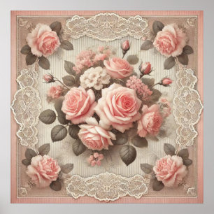 Vintage Shabby Chic Pink Rose Floral Poster