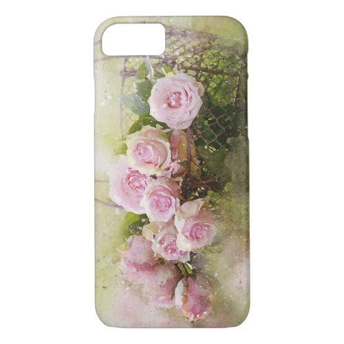 Vintage Shabby Chic Pink Roses In Basket iPhone 87 Case