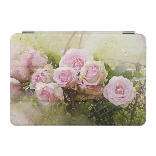 Vintage Shabby Chic Pink Roses In Basket iPad Mini Cover
