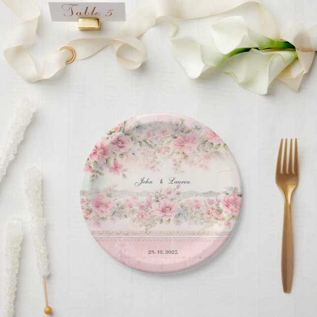 vintage shabby chic pink wedding  paper plates (Wedding)