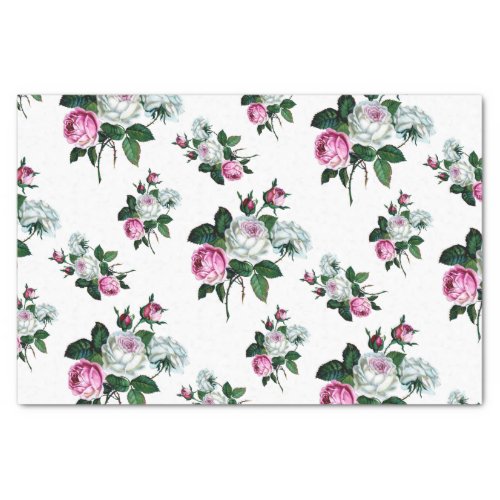 Vintage Shabby Chic Pink White Roses Pattern Tissue Paper