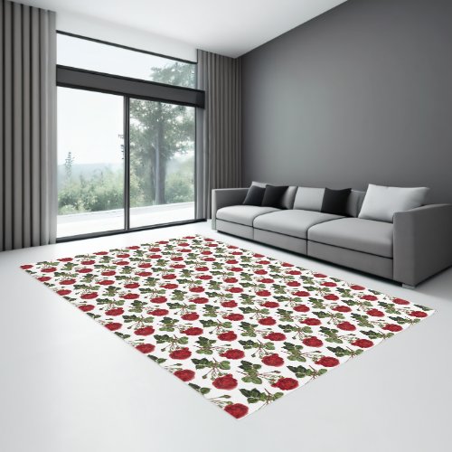 Vintage Shabby Chic Pretty Red Roses Rug
