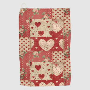 Vintage Shabby Chic Red Patchwork Pattern Golf Towel