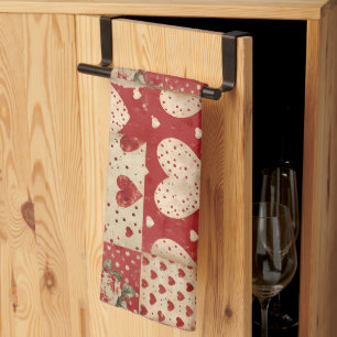Vintage Shabby Chic Red Patchwork Pattern Kitchen Towel