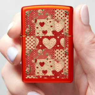 Vintage Shabby Chic Red Patchwork Pattern Zippo Lighter