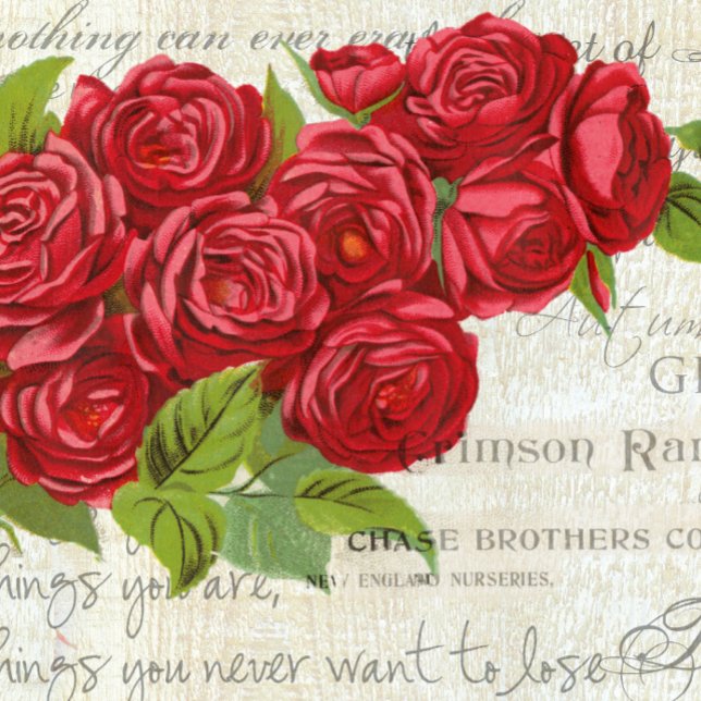Vintage Shabby Chic Red Roses Antique Script   Keychain (Creator Uploaded)