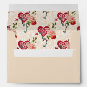 Vintage Shabby Chic Red Roses & Key to My Heart Envelope