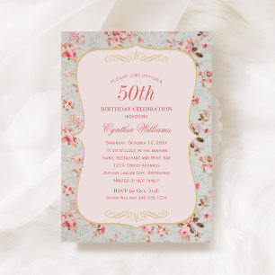 Vintage Shabby Chic Rose Birthday Invitation