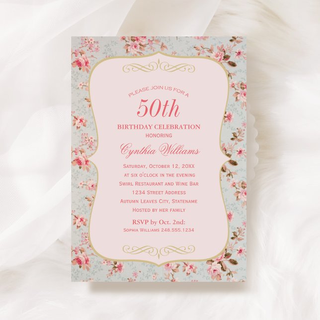 Vintage Shabby Chic Rose Birthday Invitation (Creator Uploaded)