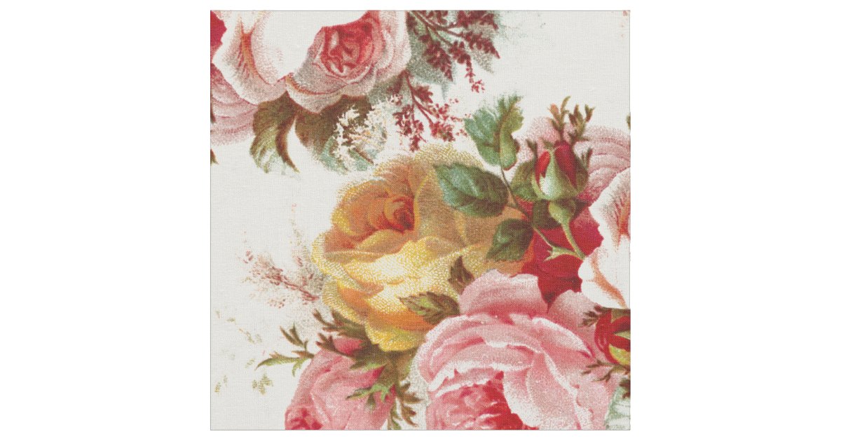 Vintage Shabby Chic Rose Pattern Fabric | Zazzle