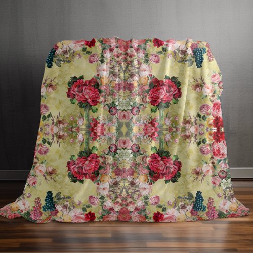 Vintage shabby chic roses and vase yellow duvet cover